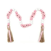 Valentine鈥榮 Day Wood Bead Garland with Rustic Tassels Galentine's Day Love Farmhouse Natural Beads Garland Farmhouse Tiered Tray Decorations Farmhouse Wall Hanging Decor